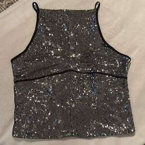 Free People Backless Silver Sequin Tank Top sz M NWTs